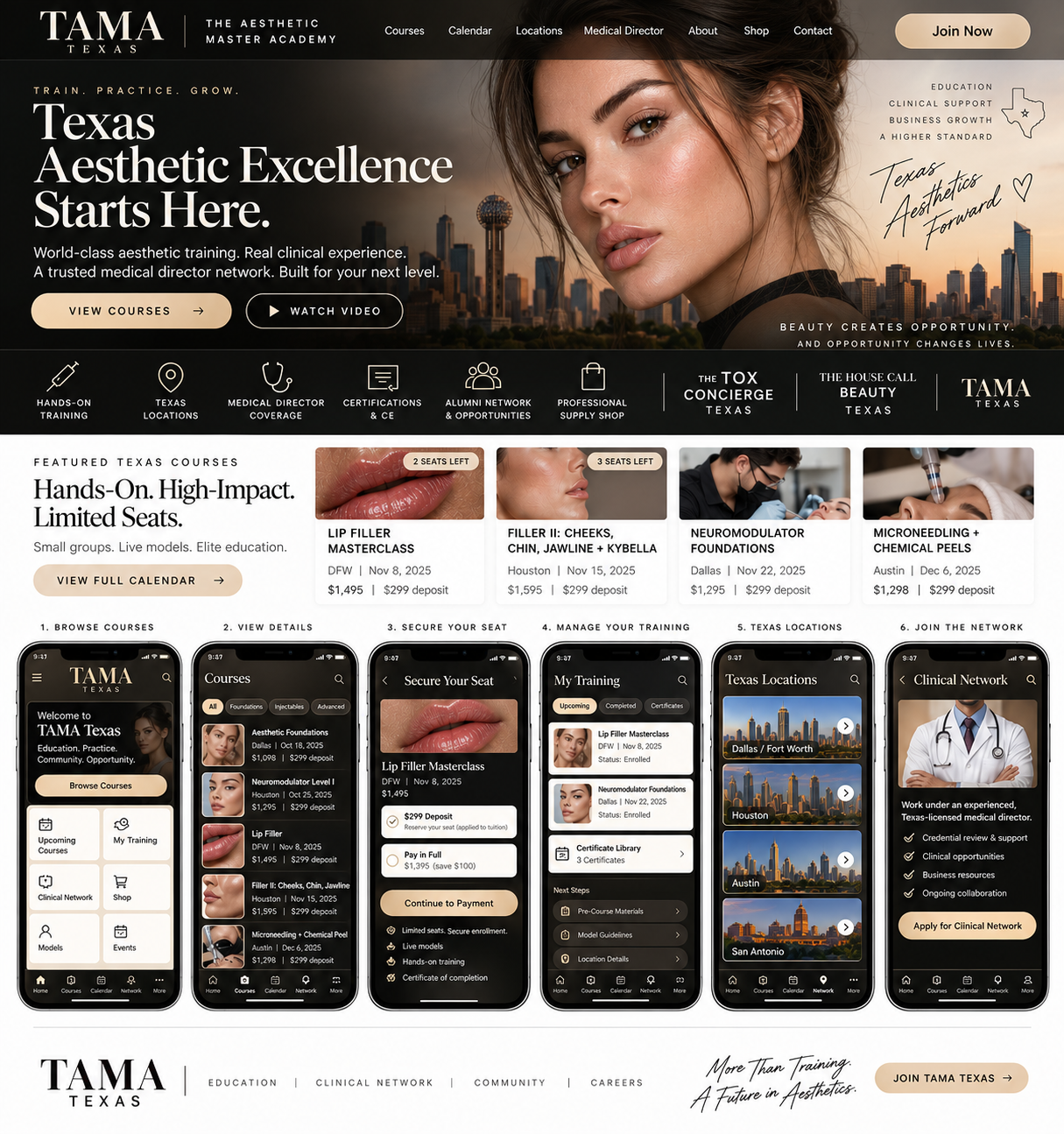 TAMA Texas luxury app and course platform concept